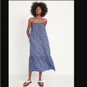 Old Navy Womens Coastal‎ Tiered Maxi Dress Size M Beach Nautical Vacation